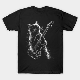 A rock and roll cat playing electric guitar | Rock Cat T-Shirt